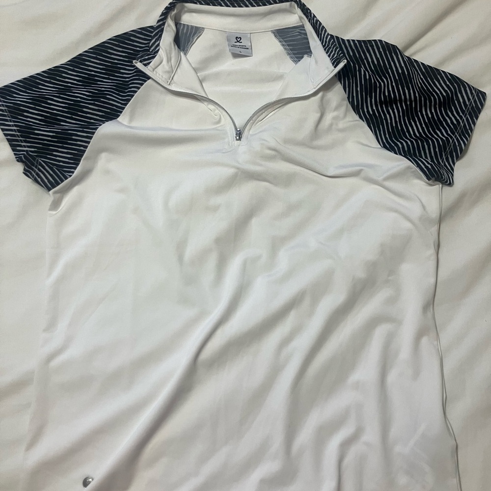 Daily Sports White Polo with Black Striped Sleeves